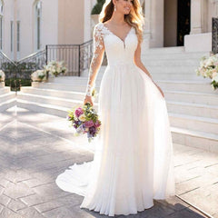 Long Sleeves Chiffon Wedding Dress