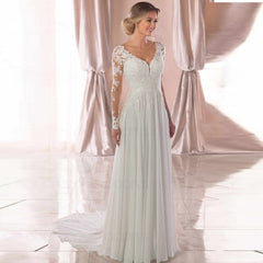 Long Sleeves Chiffon Wedding Dress