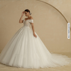 Off-Shoulder Ivory Beading Wedding Ball Gown