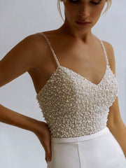 Beaded Pearl Sheath Mermaid Wedding Dress