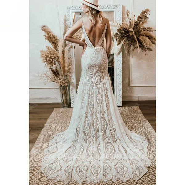 Romantic Bohemian Casual V neck Long Sleeve Polka DotWedding Dress main image 1