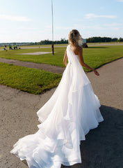 One Shoulder Pleated Wedding Gown
