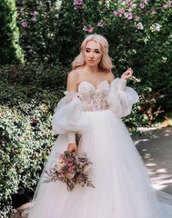 Detachable Puff Sleeve Bridal Dress