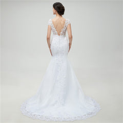 Vestido De Noiva White Backless Lace Mermaid Wedding Dress 2023 Short Sleeve Wedding Gown Bride Dress FSM-453M