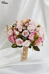 Pink Wedding Bouquet Bride Bridesmaid Holding Flowers Silk Ribbon Roses Artificial Flower Mariage Bouquet Wedding Accessories