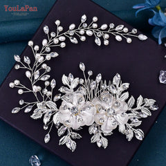 TOPQUEEN HP135 Wedding Hair Comb Bridal Hair Ornaments Crystal Pearl Beaded Hair Clip Hair Accessories Handmade Women Tiara
