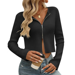 YJKDYK 2024 Spring Autumn New Women's Knitted Tops Hot Girl Solid Color Long Sleeved Zipper Cardigan Sweater Female Knitwears