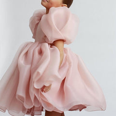 Shoulder Puff Flower Girl Ball Dress