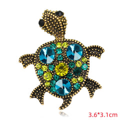 Green Rhinestone Sea Turtle Animal Brooch Pins Crystal Vintage Metal Tortoise Brooch For Women Coat Badges Corsage Jewelry Gift