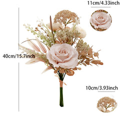 Pampas Artificial Flowers for Wedding Decorations Centerpiece Peony Bouquet Champagne Big Fake Roses Home Table Room DIY Arrange