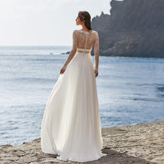 Long Sleeve V-Neck Chiffon Gown