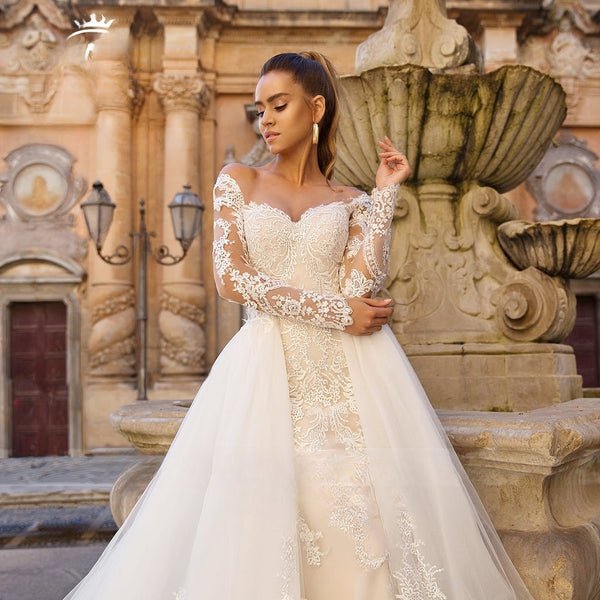 long sleeve wedding dress with detachable train Sparrow Detachable Lace Train