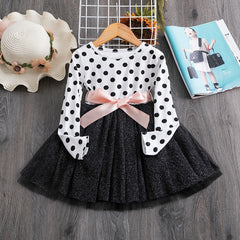 Polka Dot Long Sleeve Tulle Kids Dress