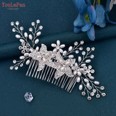TOPQUEEN HP135 Wedding Hair Comb Bridal Hair Ornaments Crystal Pearl Beaded Hair Clip Hair Accessories Handmade Women Tiara