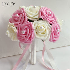 LKY Fr Bride Bouquet Wedding Accessories Bouquet for Bridesmaid Marriage Blue White PE Foam Rose Wedding Flowers Bridal Bouquets