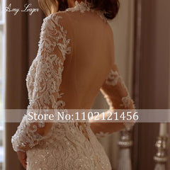 Sexy Backless Beading Appliques Detachable Train Mermaid Wedding Dress 2023 Romantic Scoop Neck Long Sleeve Princess Bridal Gown