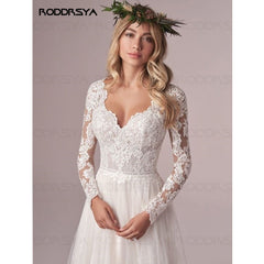 RODDRSYA A Line Long Sleeves Wedding Dresses Lace Bridal Gowns 2022 Tulle Ivory Vestido De Novia Open Back свадебное платье
