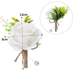 Rose Flower Groom Boutonniere Wedding Silk Bride Corsage Wrist Flower Bridesmaid Men Suit Shirt Brooch Women Hand Flower Decor
