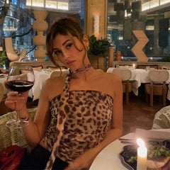 HXAO Leopard Mesh Tops Women Print Halter Top Woman Strapless Backless Top Sexy Lingerie Ladies Summer Top Off Shoulder Crop Top