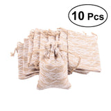 10Pcs Lace Burlap Drawstring Bag