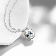 18K  White GP Topaz Teardrop Necklace