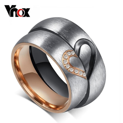 1Pair His & Hers Love Heart Wedding Promise Rings Set Stainless Steel Couples Engagement Bands