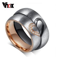 1Pair His & Hers Love Heart Wedding Promise Rings Set Stainless Steel Couples Engagement Bands