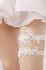 2 pieces  Garter Lace Floral Pearl Rhinestone