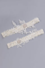 2 pieces  Garter Lace Floral Pearl Rhinestone