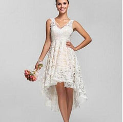 2019 Lace High Low Beach Wedding Dress A Line