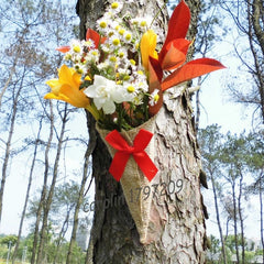 24pcs burlap jute Hessian Pew Cone Flower Holder with ribbon