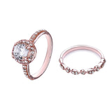 2pcs Lady's Ring Set Rose Gold Tone with Zircons