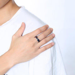 6mm Black With Rainbow Edge Mens Wedding Band Ring Stainless Steel