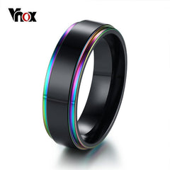 6mm Black With Rainbow Edge Mens Wedding Band Ring Stainless Steel