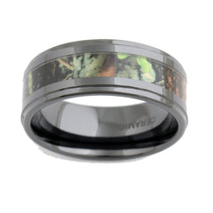 8MM Men's Black Ceramic Wood Inlay Wedding Ring