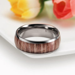 8MM Wood Inlay Dome Mens Ring