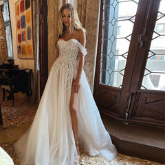 Crystal Beading Off Shoulder Lacy Gown