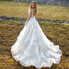 Tiered Appliques Backless Gown