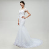 Vestido De Noiva White Backless Lace Mermaid Wedding Dress 2023 Short Sleeve Wedding Gown Bride Dress FSM-453M