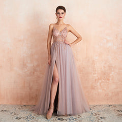 V-Neck Rhinestones Beading Gown