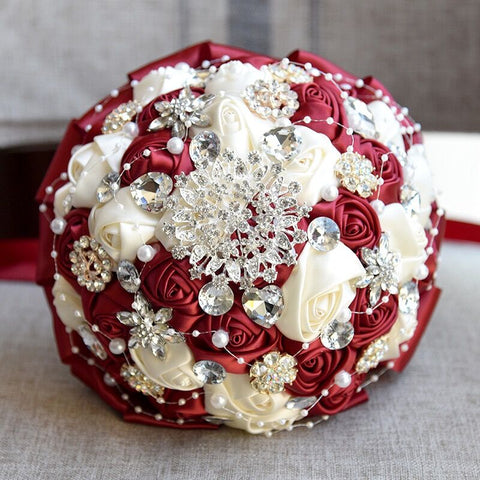 2023 Super  Wedding Bouquet Satin bridal bouquet Hand made Wedding Flower Rhinestone Bridesmaid Bouquet Crystal