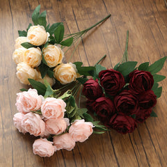 10 Head Burgundy Roses Bunch Artificial Flowers Western Rose Wedding Decoration 11 Color Peony Fake Flower Simulation Flower