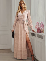 Ladies Sexy Elegant Vintage Long Chiffon Dress Women Casual Sequins Wedding Evening Party Dress Women Sundress Female Vestidos