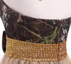 A-Line Camo Evening Dresses Sleeveless Strapless Tulle Camouflage