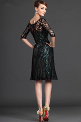 A-line Half Sleeves Lace Knee Length  Dresses Wedding