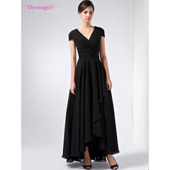 A Line V Neck Cap Sleeves Chiffon Long Wedding Guest Dress