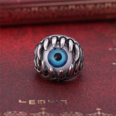 Biker Ring Blue Amulet Gold Color Stainless Steel Turkish Eye