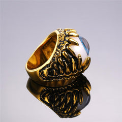 Biker Ring Blue Amulet Gold Color Stainless Steel Turkish Eye