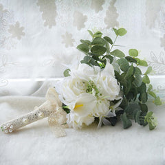Boho Bridal Wedding Bouquet Real Touch White Calla Lily  Flowers