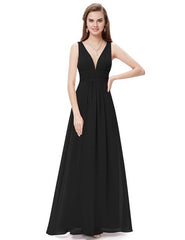 Bridesmaids dresses Vintage A-line V-neck Chiffon Black Long